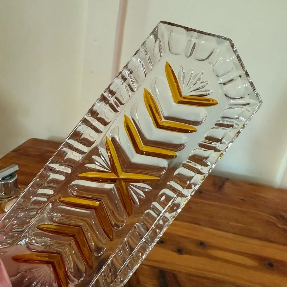 Vintage Ecth Bleikristal Gepresst Amber Clear Perfume Vanity Set w/ Tray